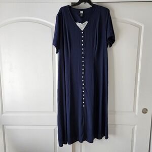 Studio 1940 Navy Blue Dress Lace Button Front Maxi Size 30/32W 90s Cottage Crepe